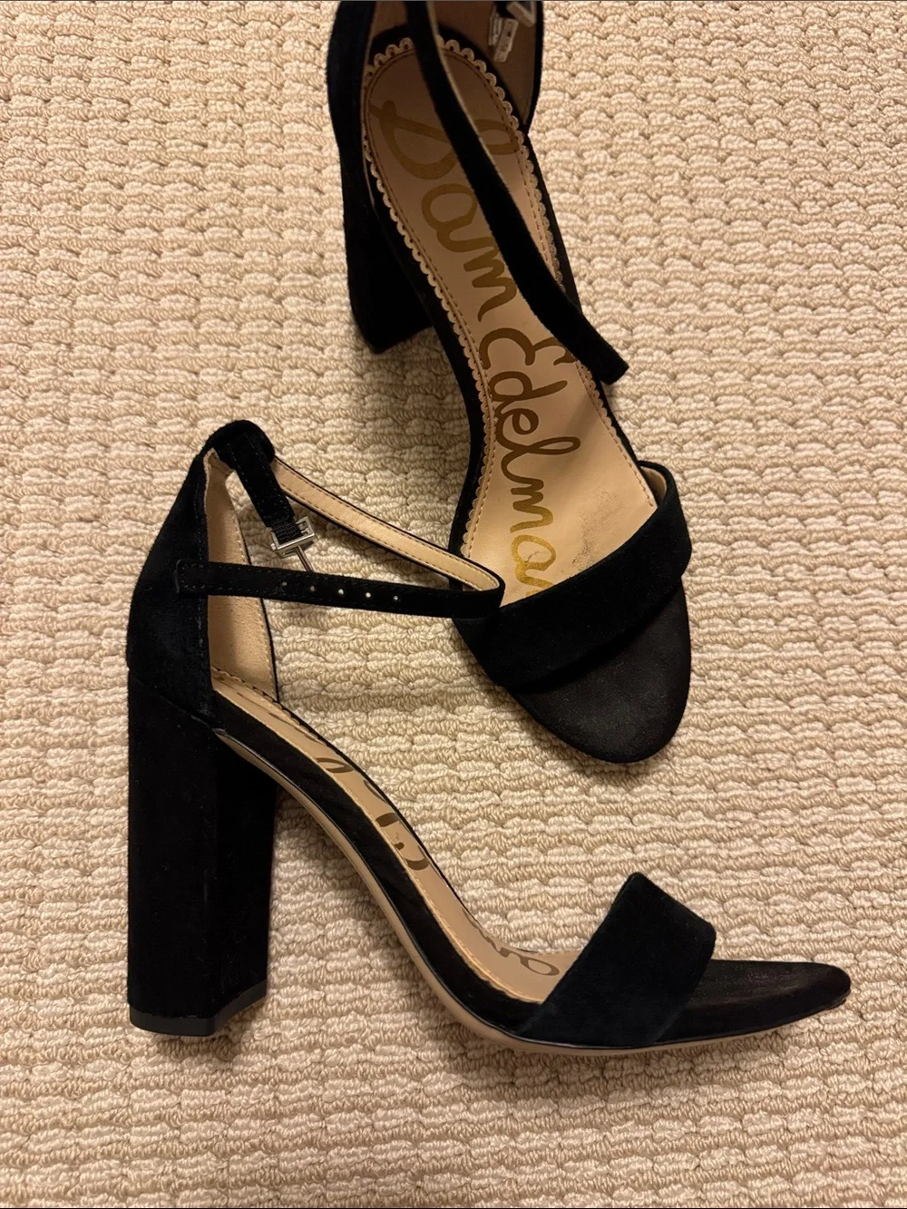 Sam Edelman Black Suede Ankle-Strap Block Heels